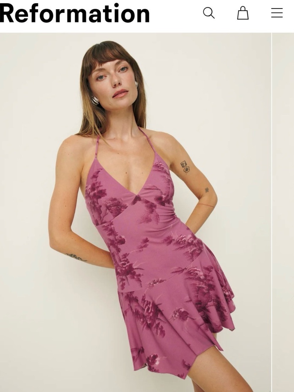 Reformation Rose-Mauve Floral Halter Mini Dress